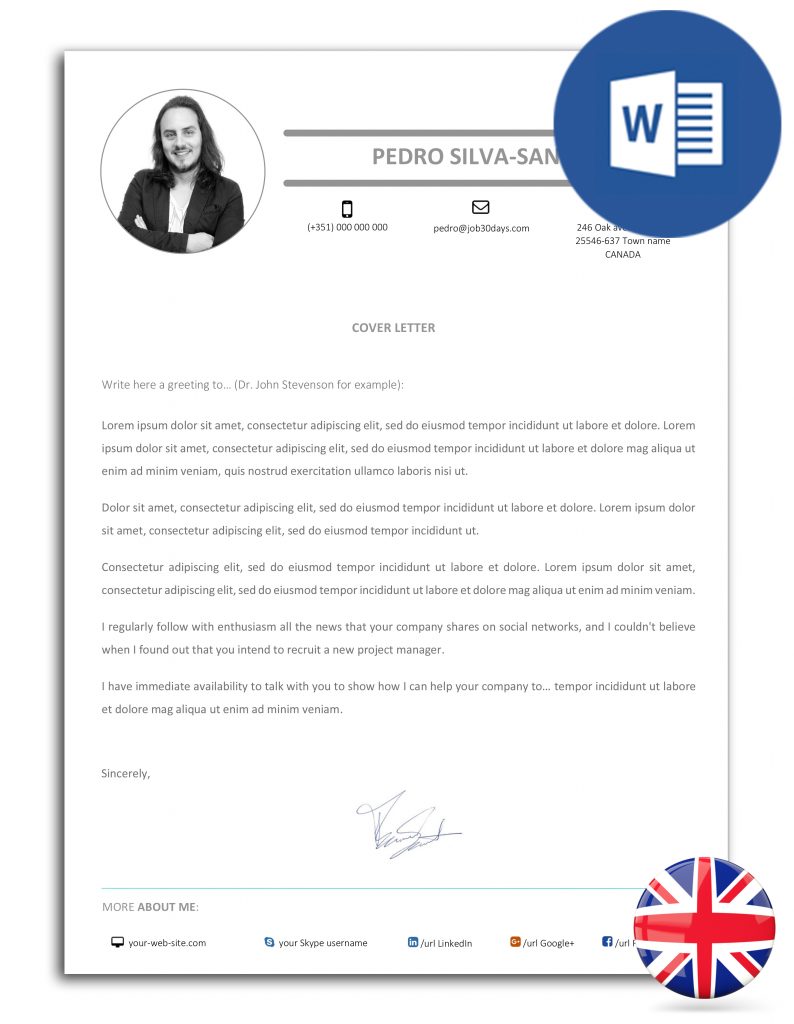 modelo de carta de apresentação editável em Word (versão inglesa)