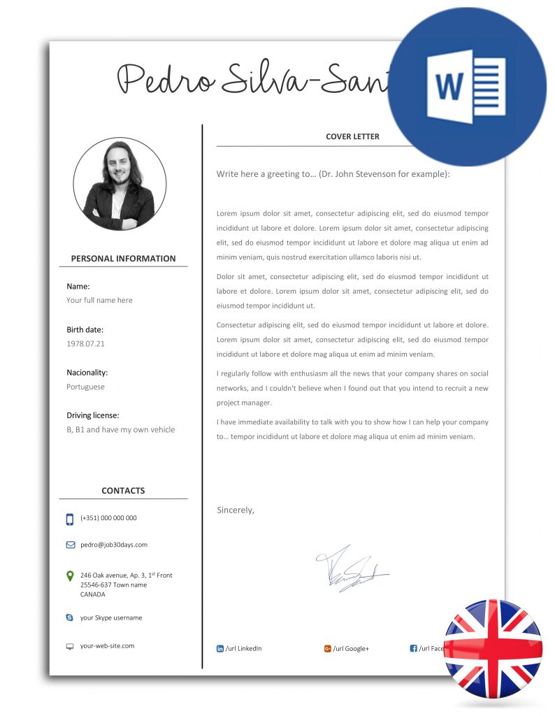 modelo de carta de apresentação editável em Word (versão inglesa)